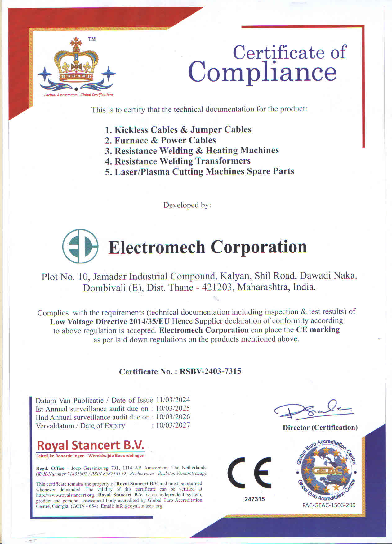 CE Marking Certificate